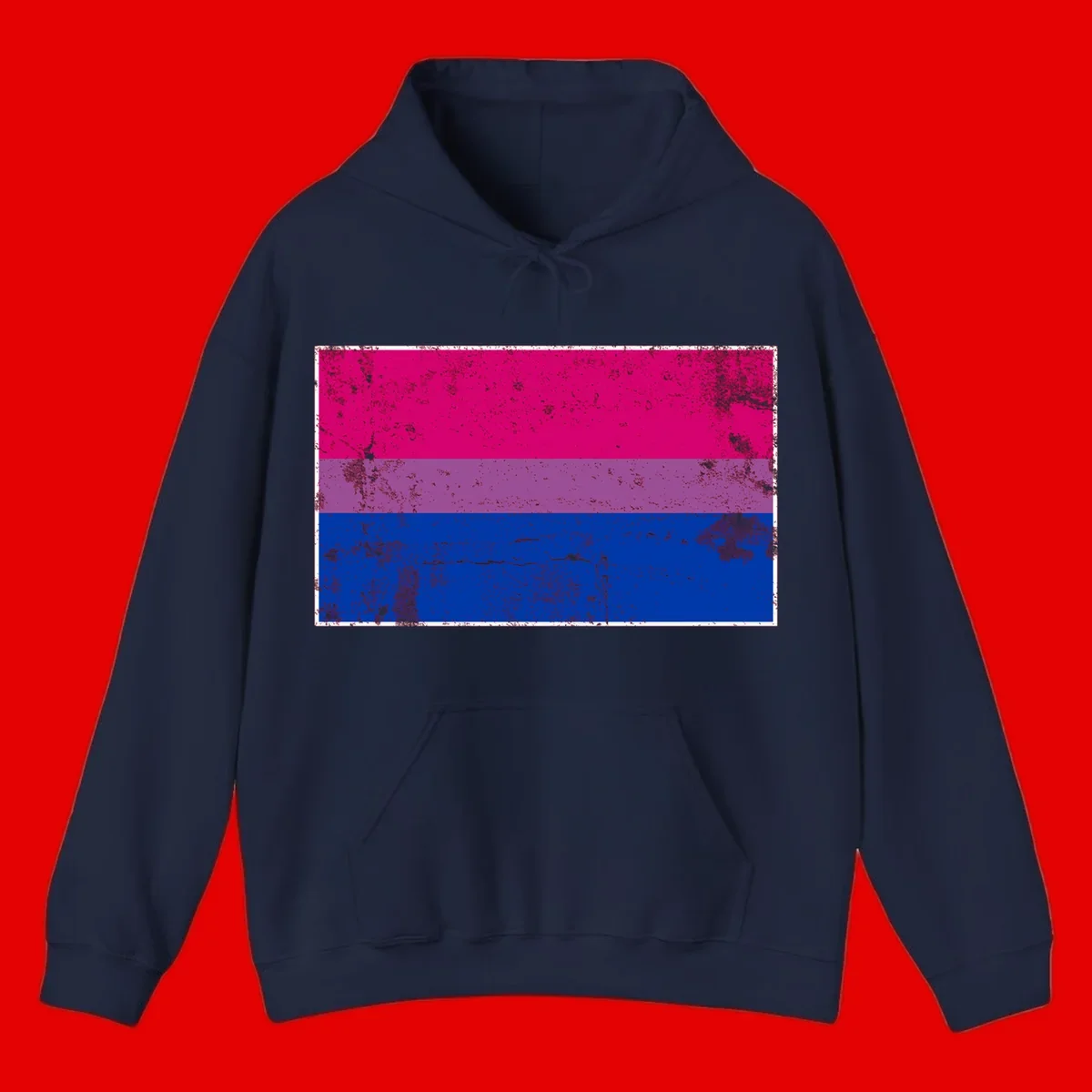 Distressed bisexual pride flag with magenta, purple, and blue horizontal stripes featuring weathered grunge texture overlay