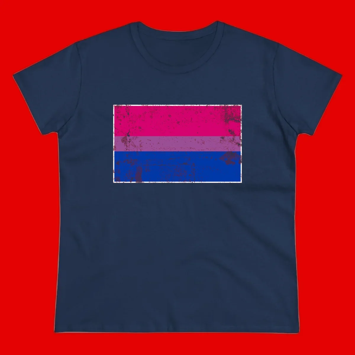 Distressed bisexual pride flag with magenta, purple, and blue horizontal stripes featuring weathered grunge texture overlay