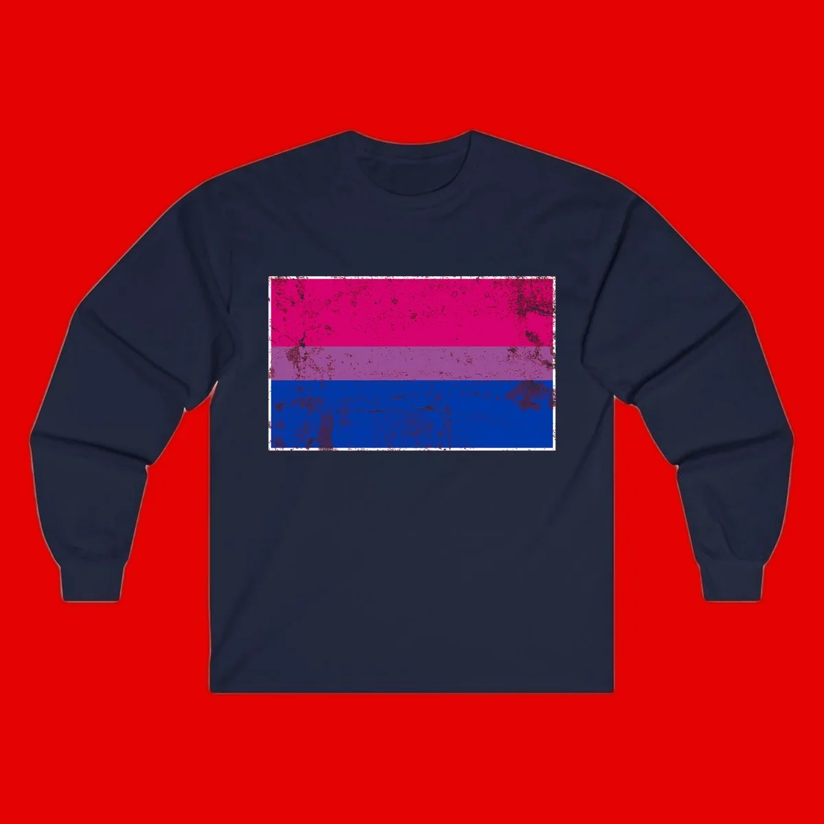 Distressed bisexual pride flag with magenta, purple, and blue horizontal stripes featuring weathered grunge texture overlay