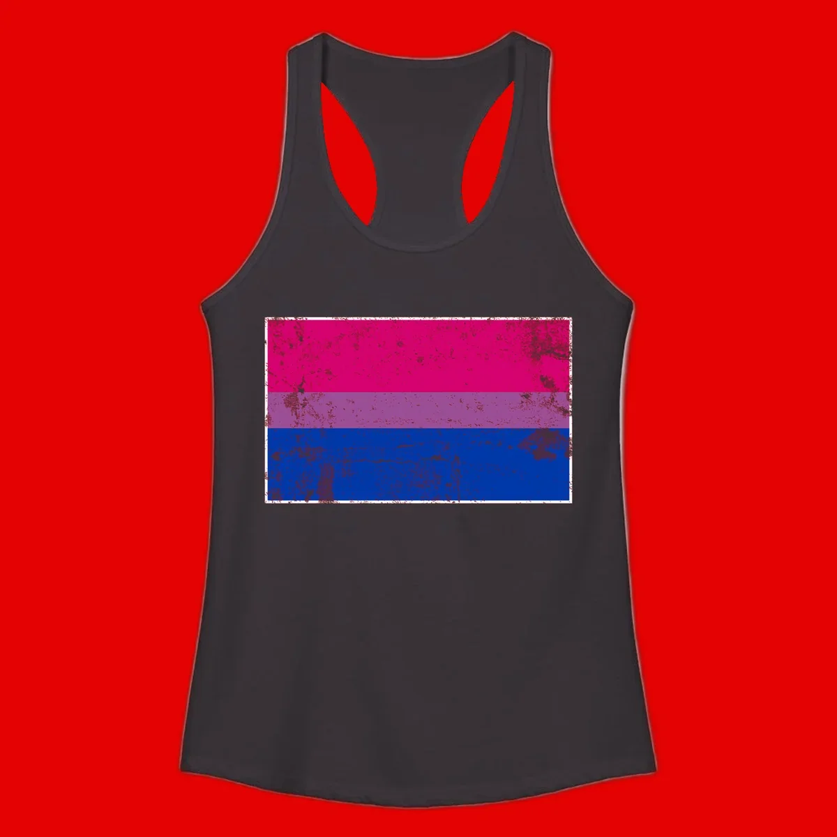 Distressed bisexual pride flag with magenta, purple, and blue horizontal stripes featuring weathered grunge texture overlay