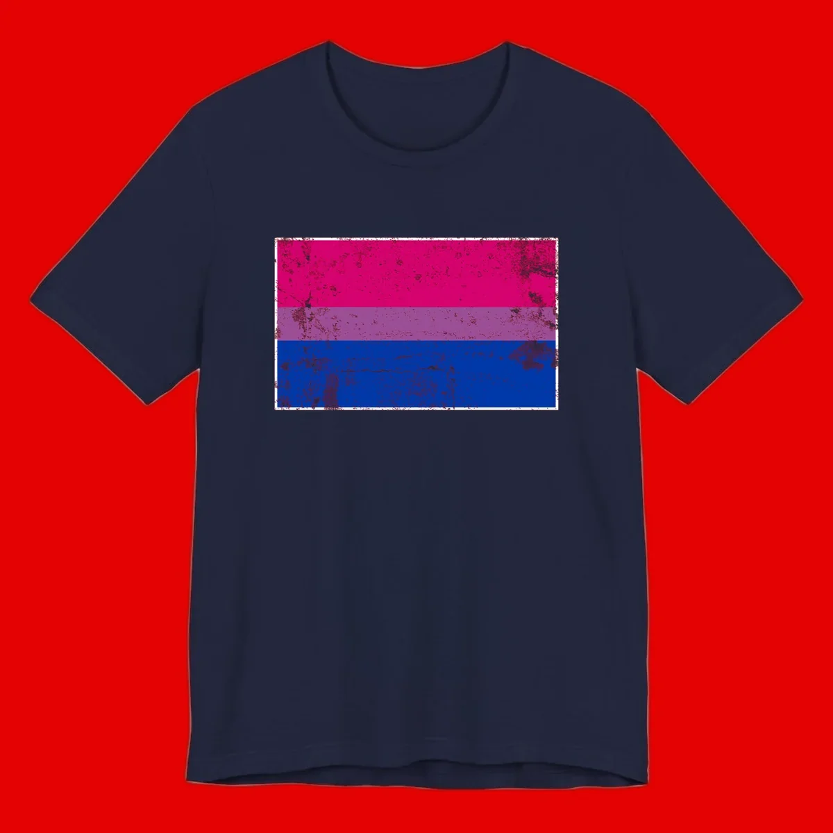 Distressed bisexual pride flag with magenta, purple, and blue horizontal stripes featuring weathered grunge texture overlay