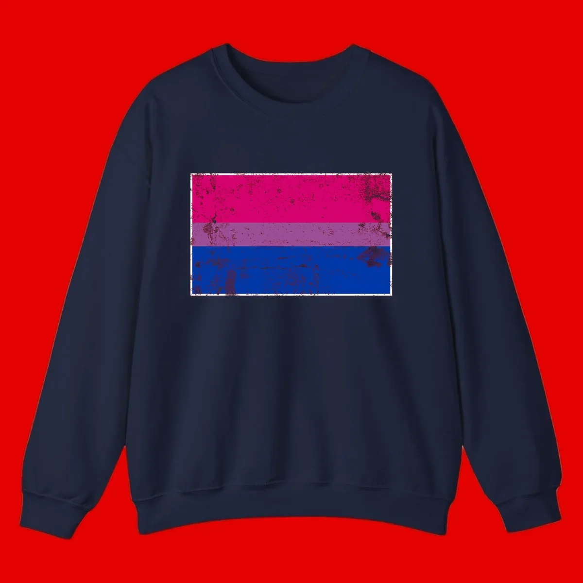 Distressed bisexual pride flag with magenta, purple, and blue horizontal stripes featuring weathered grunge texture overlay