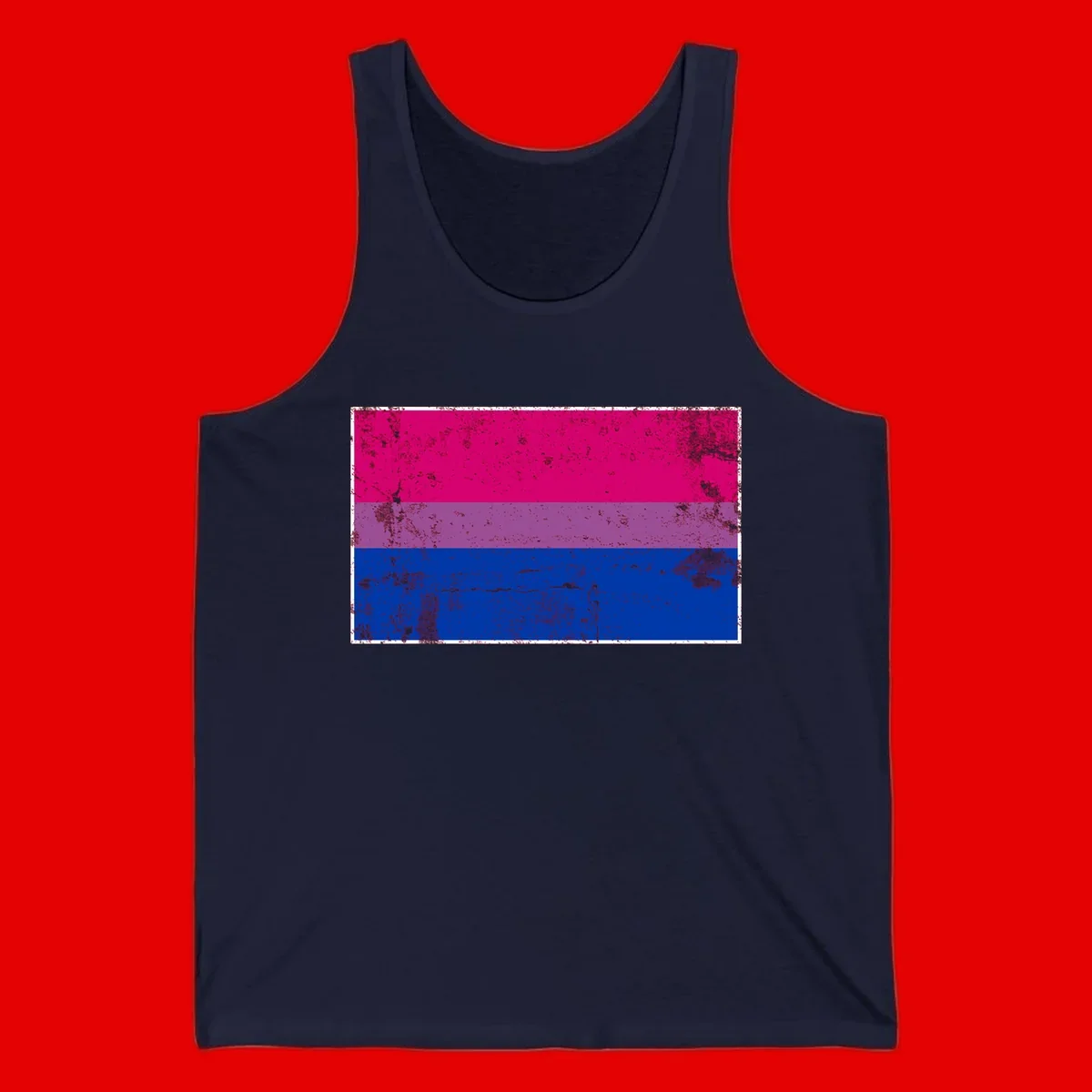 Distressed bisexual pride flag with magenta, purple, and blue horizontal stripes featuring weathered grunge texture overlay