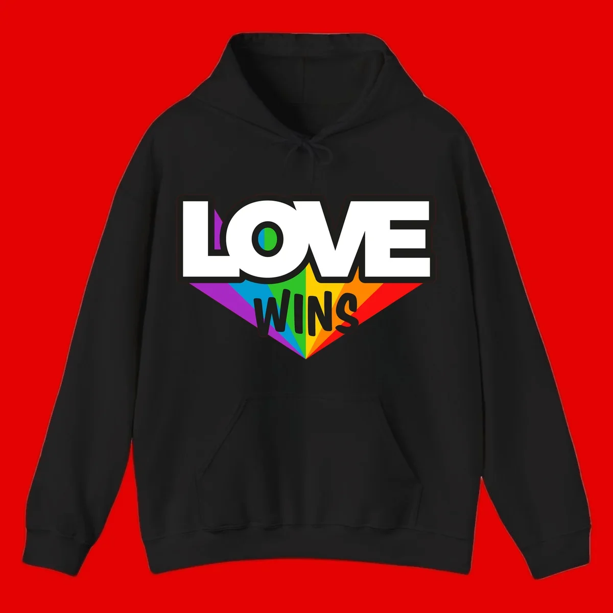 Love wins pride design with rainbow wings and gradient eye symbol in vibrant purple, blue, green, yellow, orange and red colors
