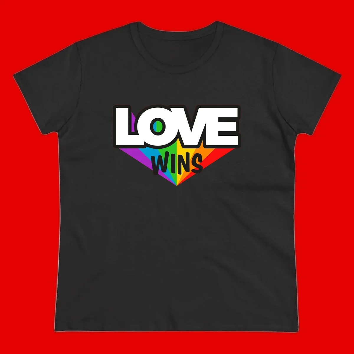 Love wins pride design with rainbow wings and gradient eye symbol in vibrant purple, blue, green, yellow, orange and red colors