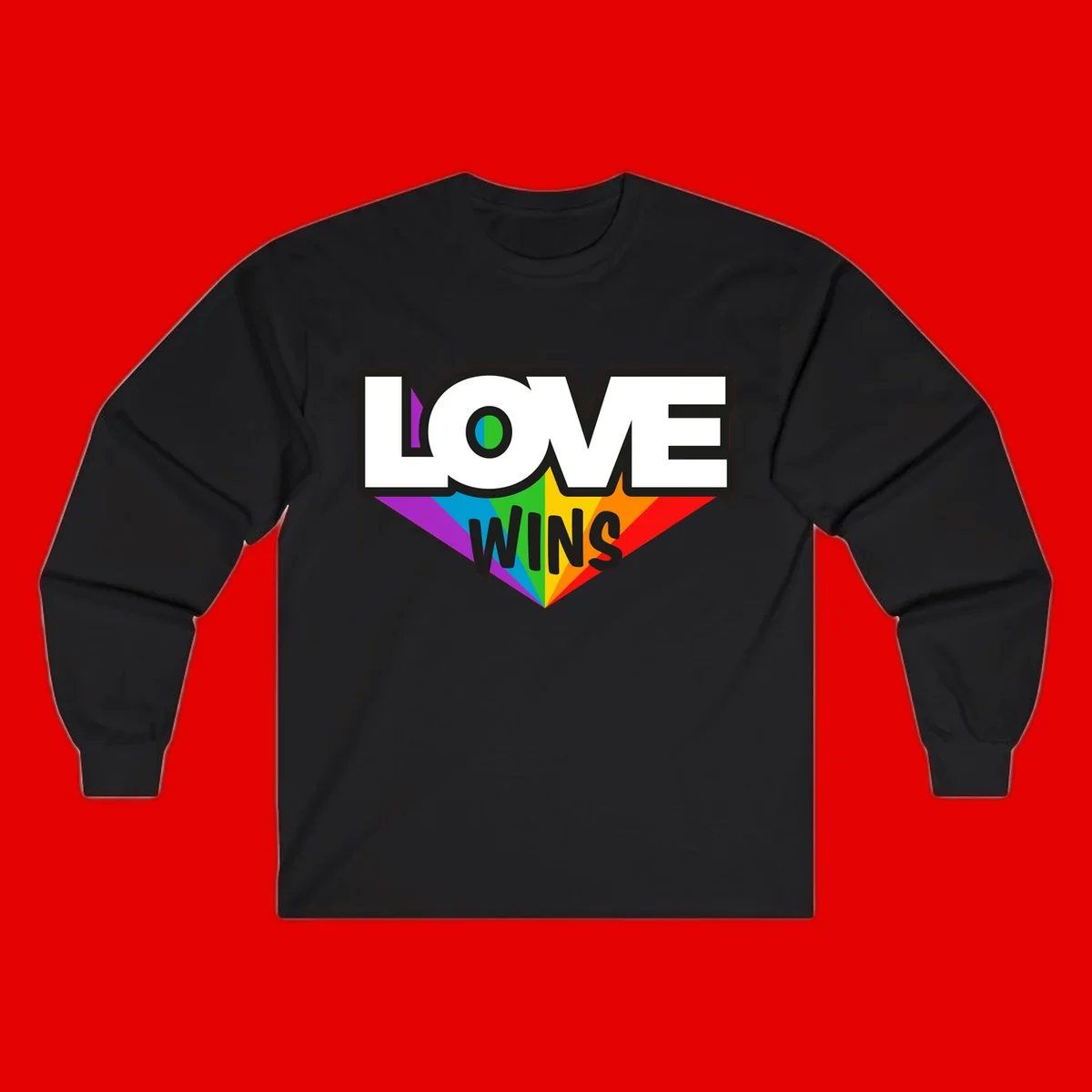 Love wins pride design with rainbow wings and gradient eye symbol in vibrant purple, blue, green, yellow, orange and red colors