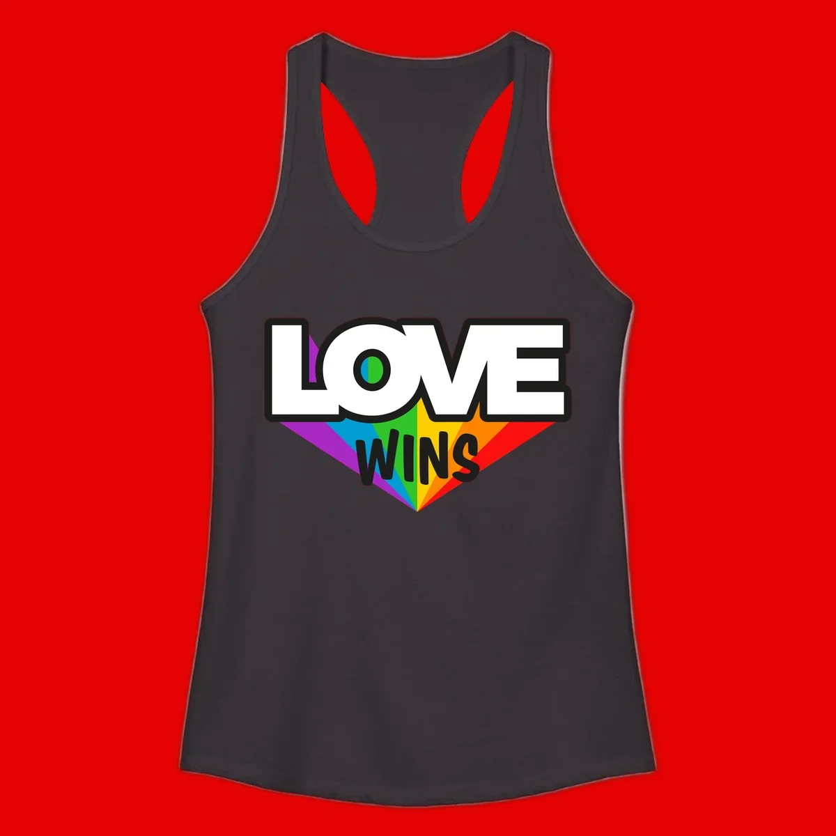 Love wins pride design with rainbow wings and gradient eye symbol in vibrant purple, blue, green, yellow, orange and red colors