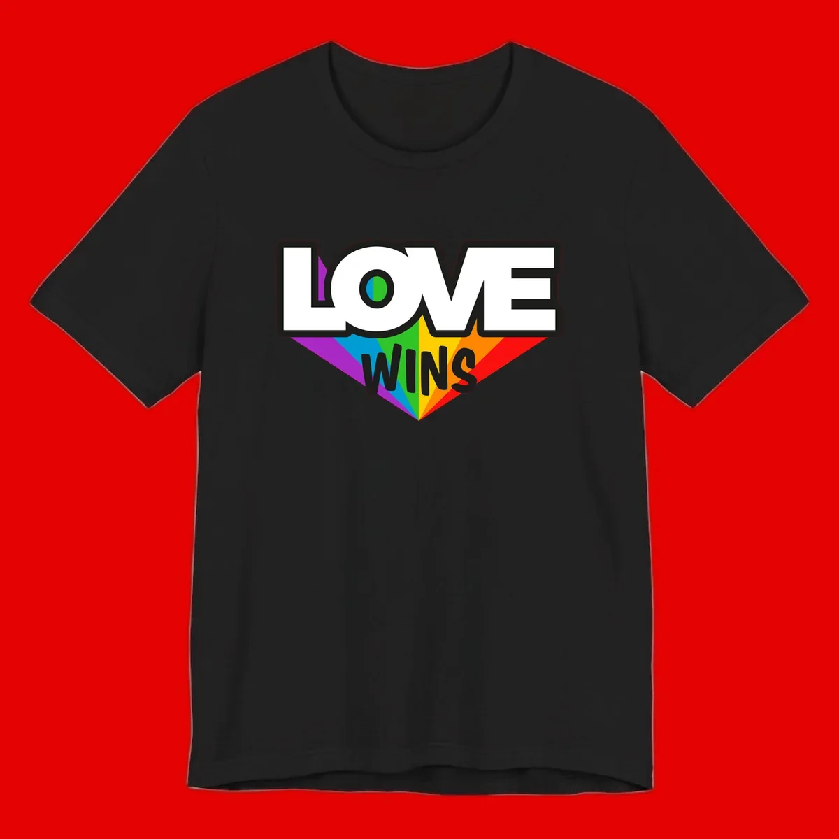 Love wins pride design with rainbow wings and gradient eye symbol in vibrant purple, blue, green, yellow, orange and red colors