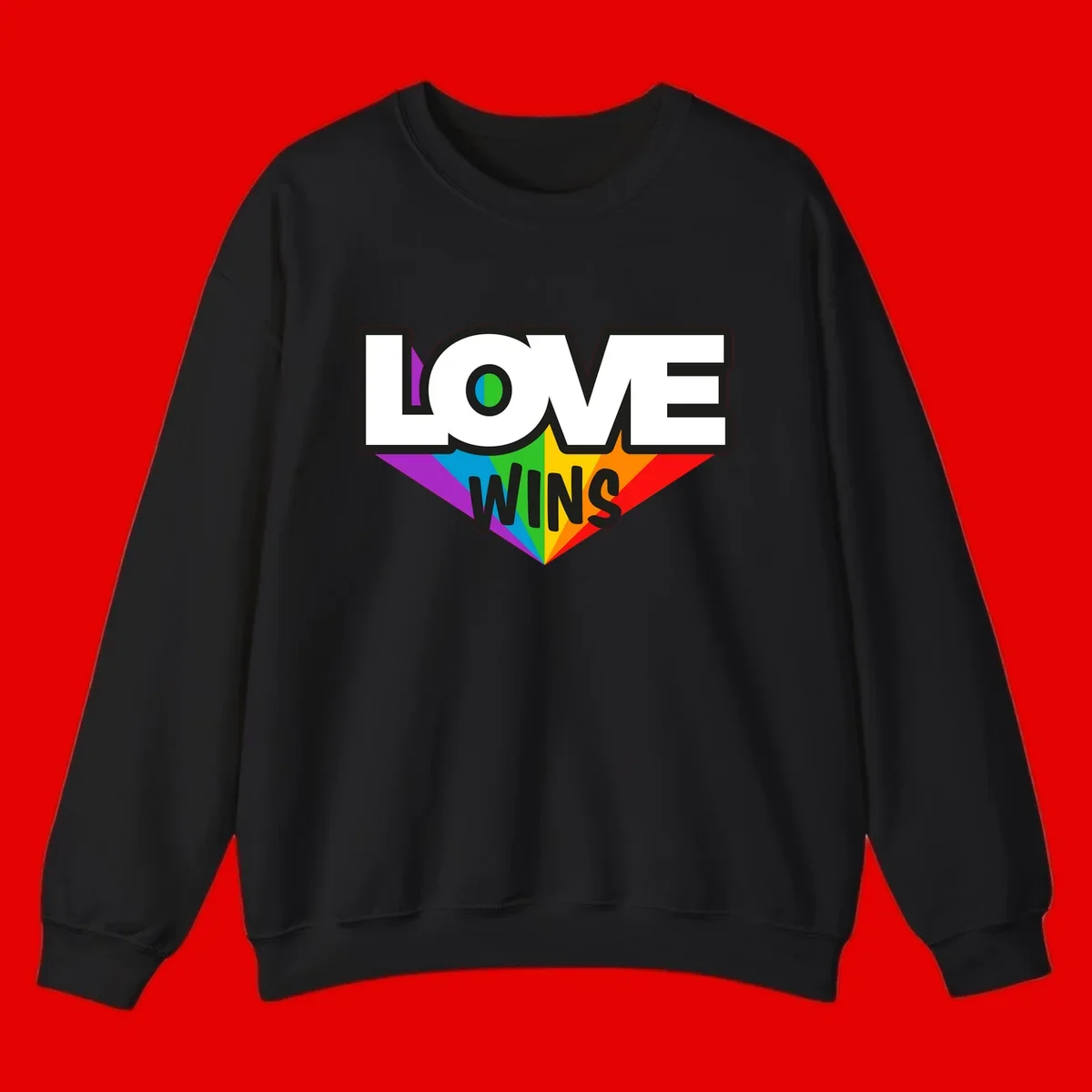 Love wins pride design with rainbow wings and gradient eye symbol in vibrant purple, blue, green, yellow, orange and red colors