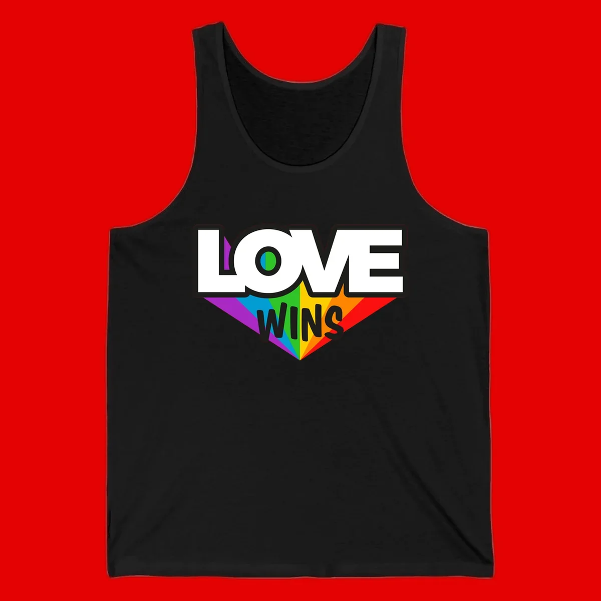 Love wins pride design with rainbow wings and gradient eye symbol in vibrant purple, blue, green, yellow, orange and red colors