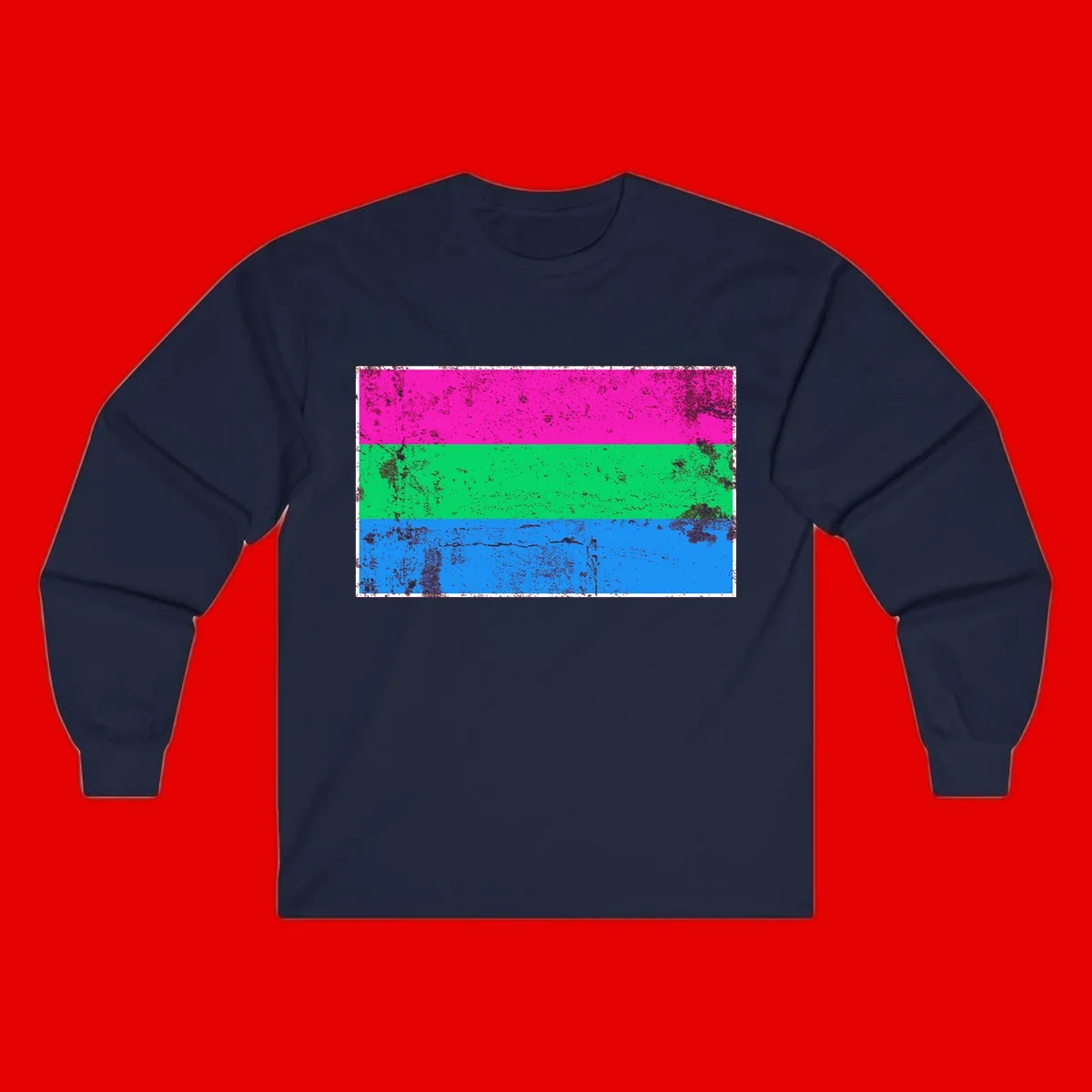 Horizontal pride flag stripes design in magenta, green, and blue with grunge distressed texture overlay