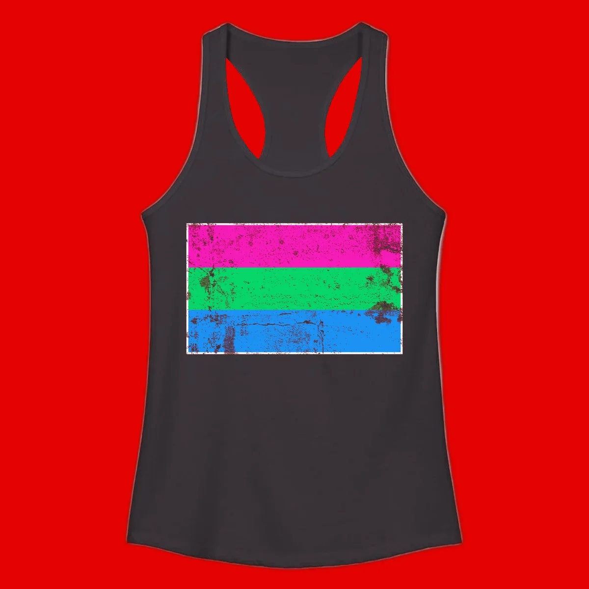 Horizontal pride flag stripes design in magenta, green, and blue with grunge distressed texture overlay