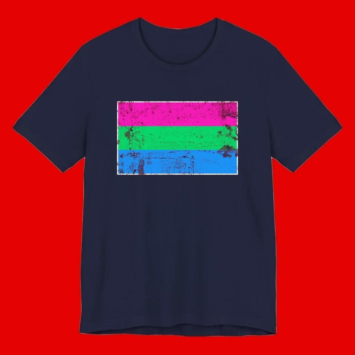 Horizontal pride flag stripes design in magenta, green, and blue with grunge distressed texture overlay