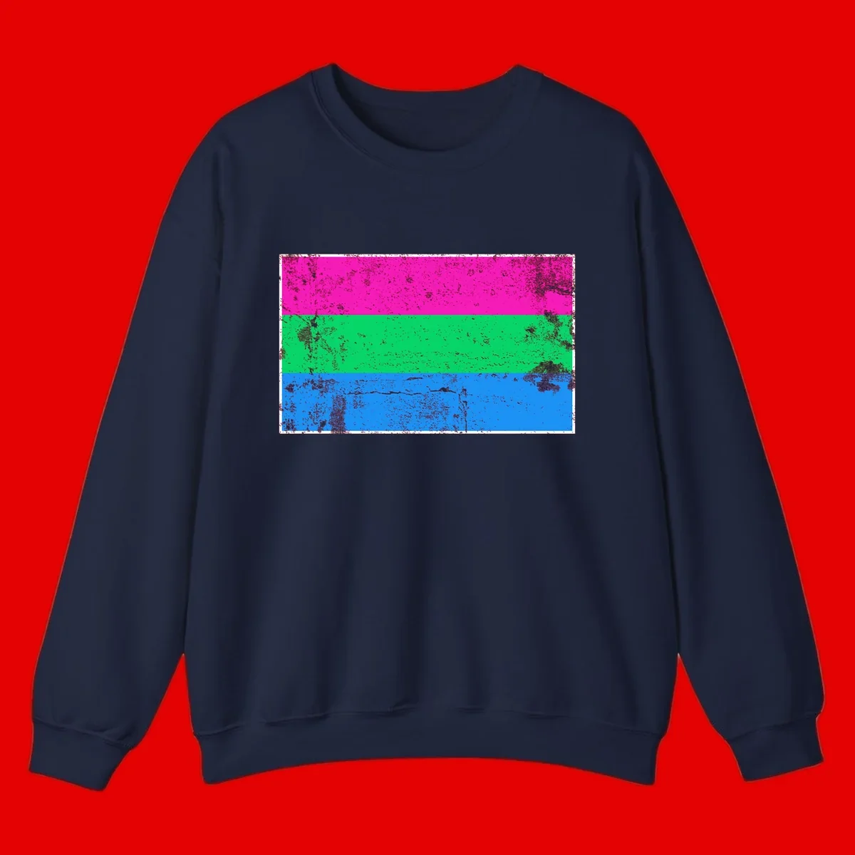 Horizontal pride flag stripes design in magenta, green, and blue with grunge distressed texture overlay