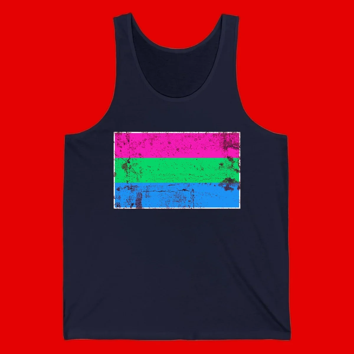 Horizontal pride flag stripes design in magenta, green, and blue with grunge distressed texture overlay
