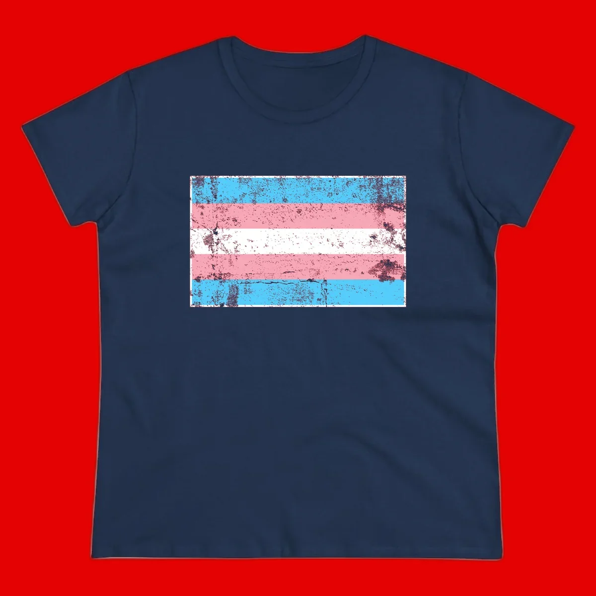 Distressed transgender pride flag with cyan, pink, and white horizontal stripes and weathered grunge texture