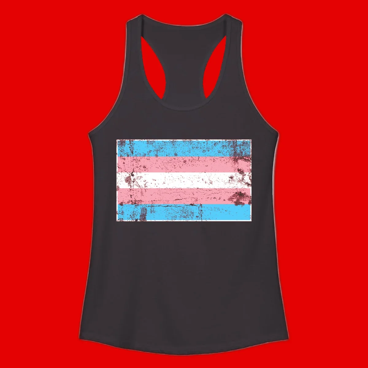 Distressed transgender pride flag with cyan, pink, and white horizontal stripes and weathered grunge texture