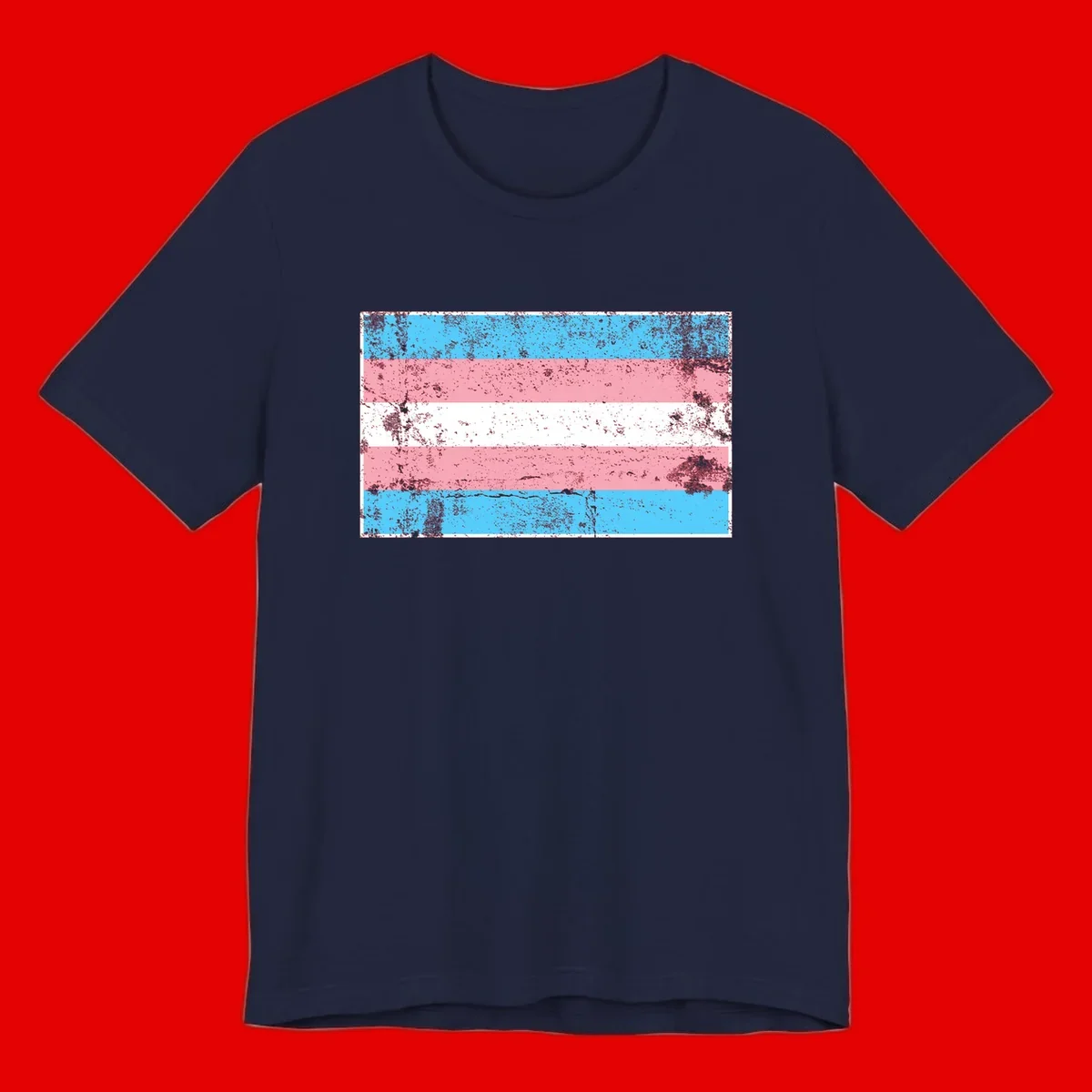Distressed transgender pride flag with cyan, pink, and white horizontal stripes and weathered grunge texture