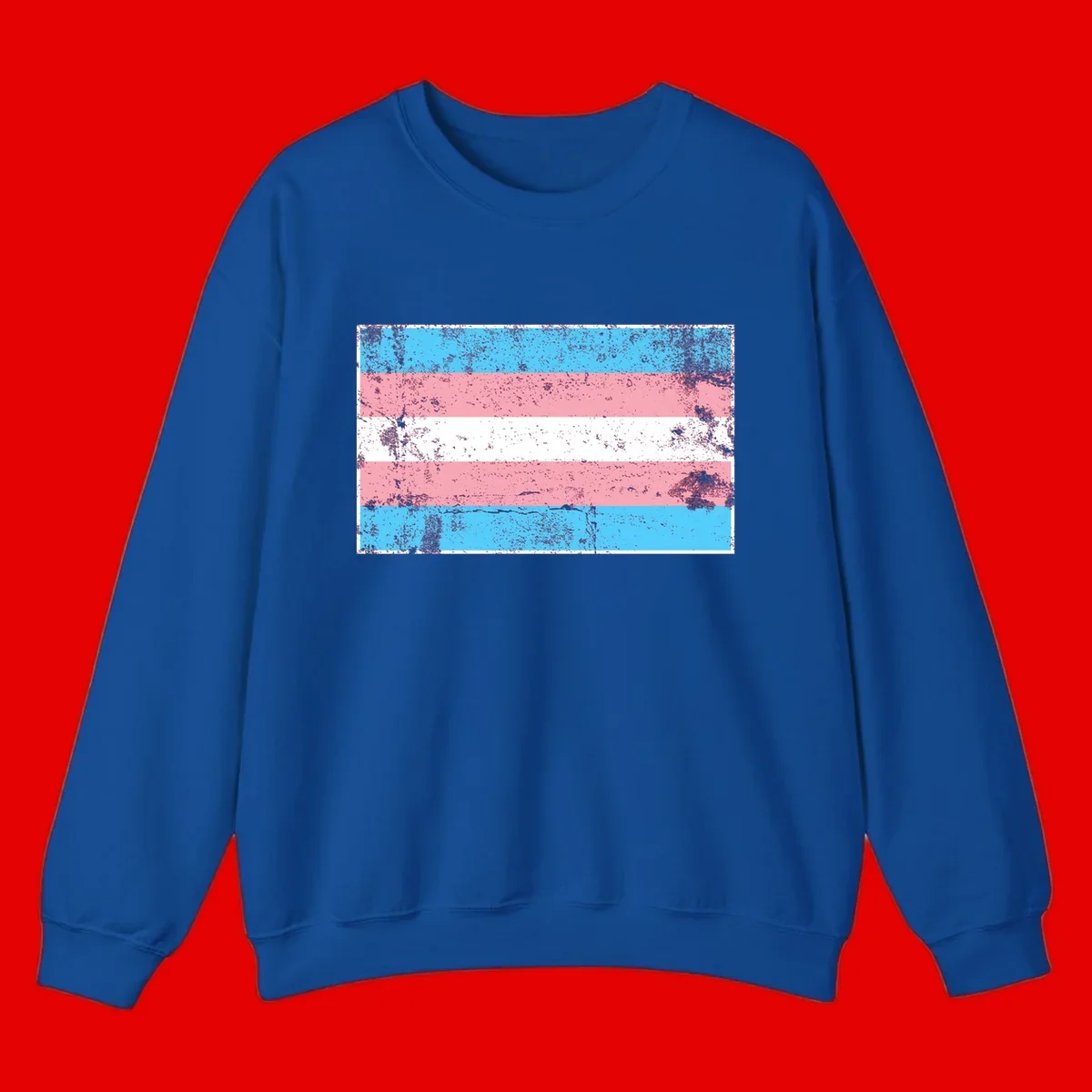 Distressed transgender pride flag with cyan, pink, and white horizontal stripes and weathered grunge texture