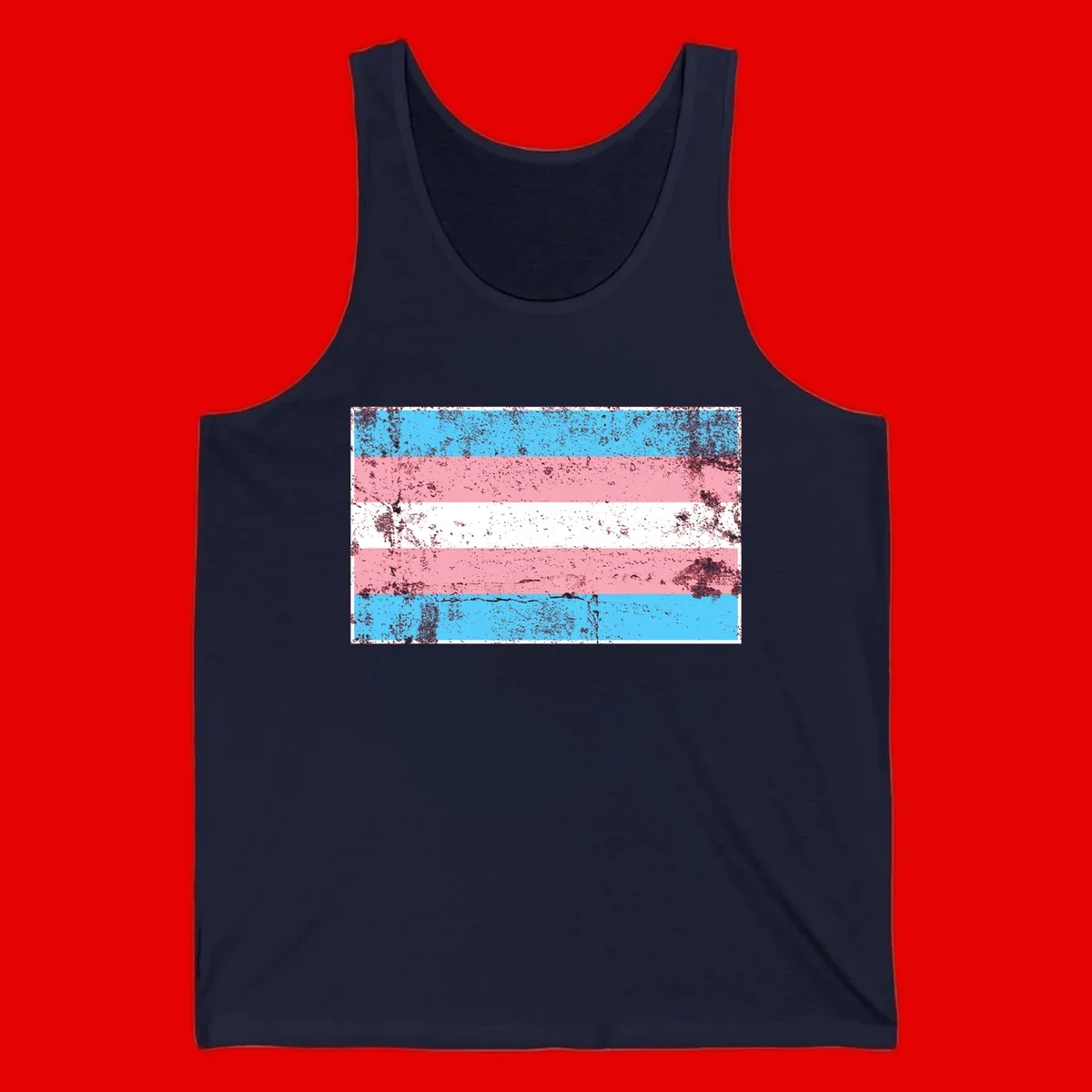 Distressed transgender pride flag with cyan, pink, and white horizontal stripes and weathered grunge texture