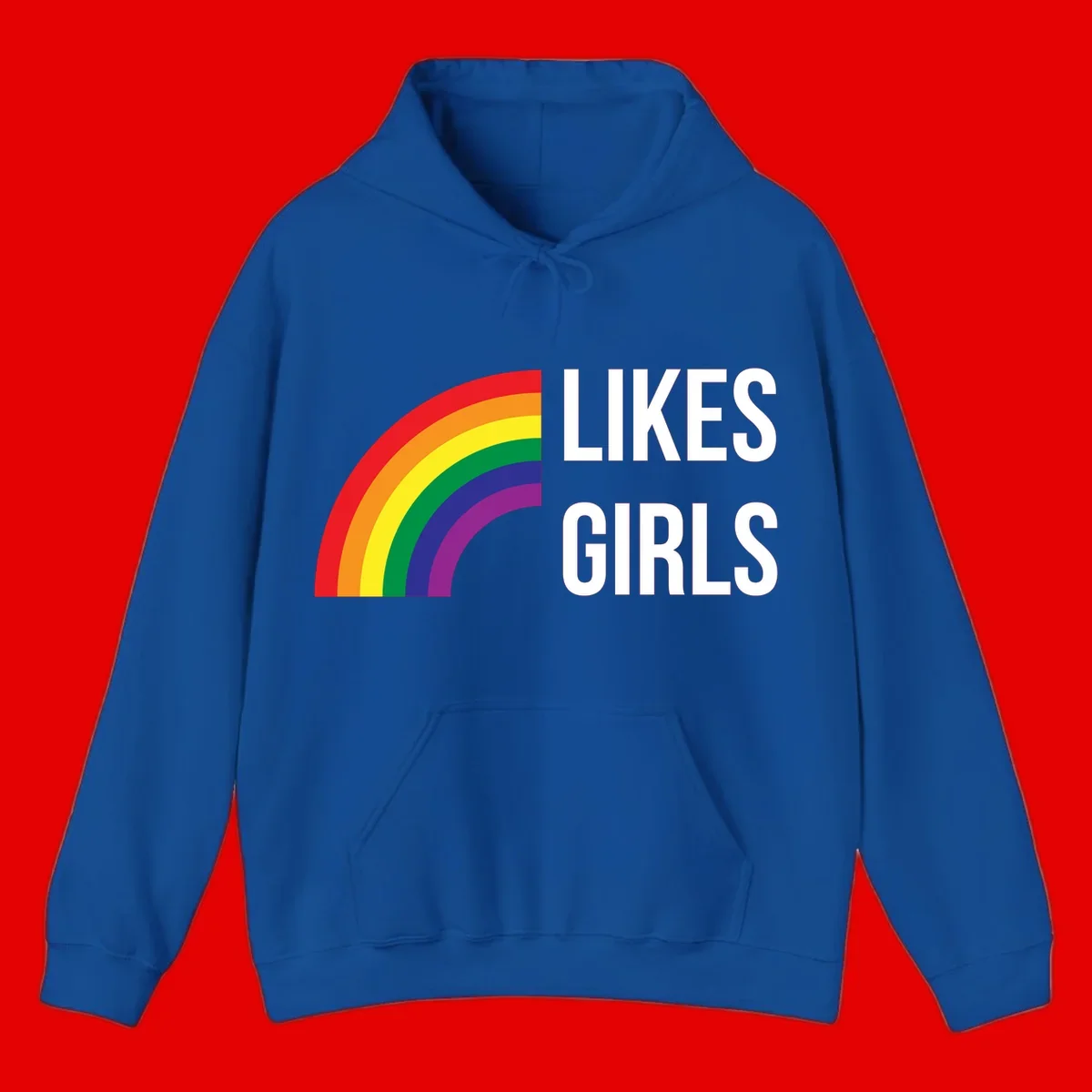 Colorful rainbow arc with 'Likes Girls' text - likes-girls-pride design on gray background