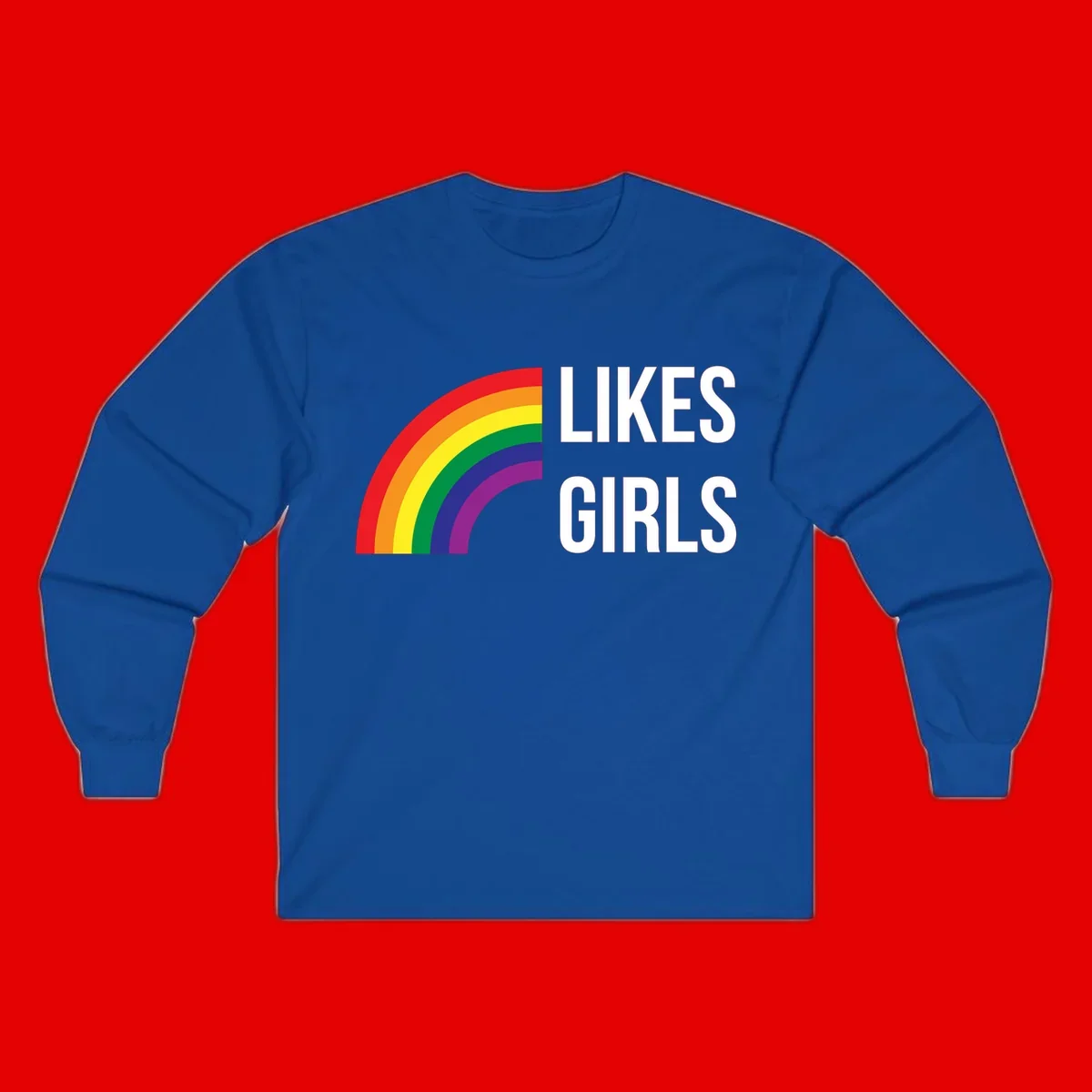 Colorful rainbow arc with 'Likes Girls' text - likes-girls-pride design on gray background