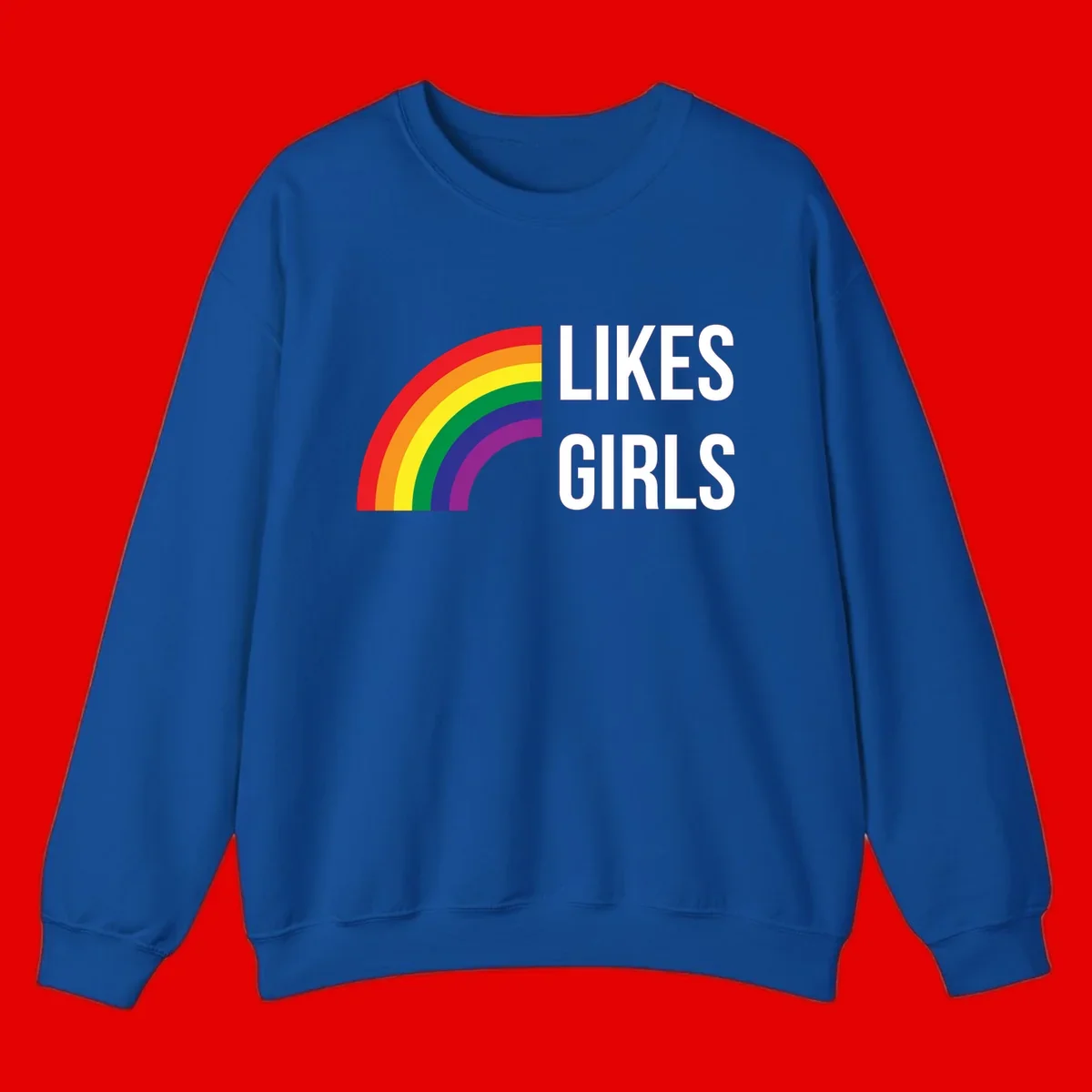 Colorful rainbow arc with 'Likes Girls' text - likes-girls-pride design on gray background
