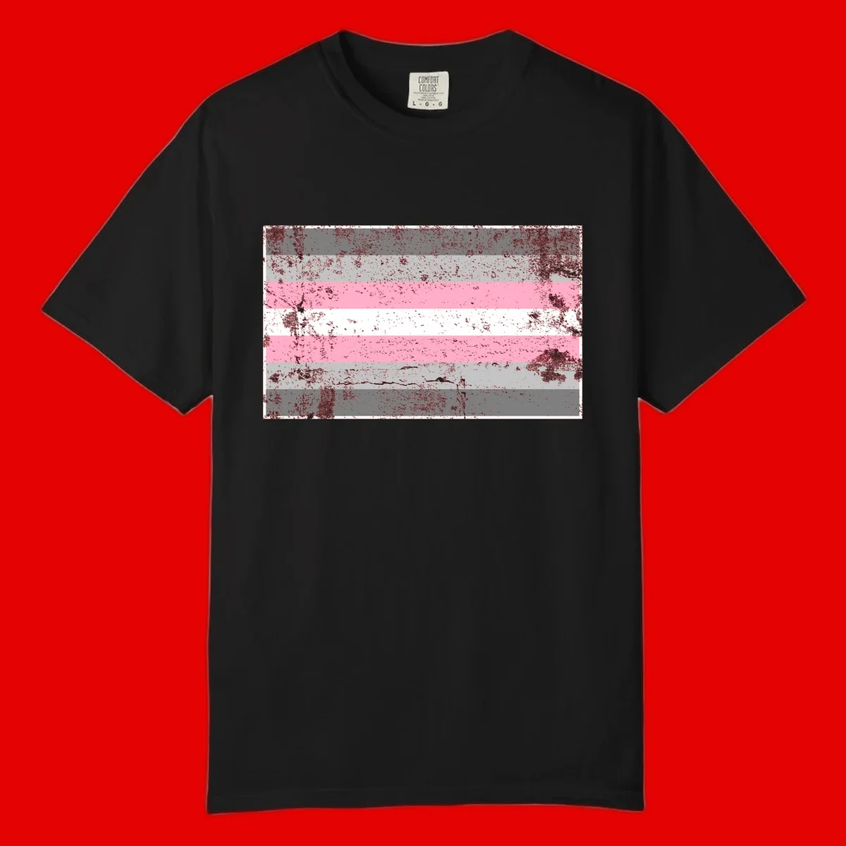 Distressed pride flag stripes design featuring pink, white, and gray horizontal bands with grunge texture overlay