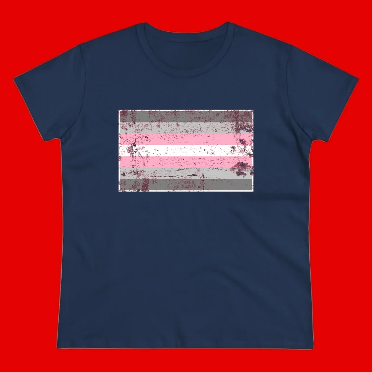 Distressed pride flag stripes design featuring pink, white, and gray horizontal bands with grunge texture overlay