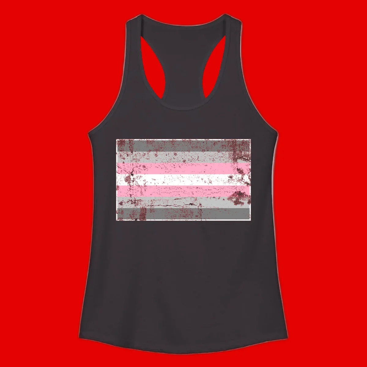 Distressed pride flag stripes design featuring pink, white, and gray horizontal bands with grunge texture overlay