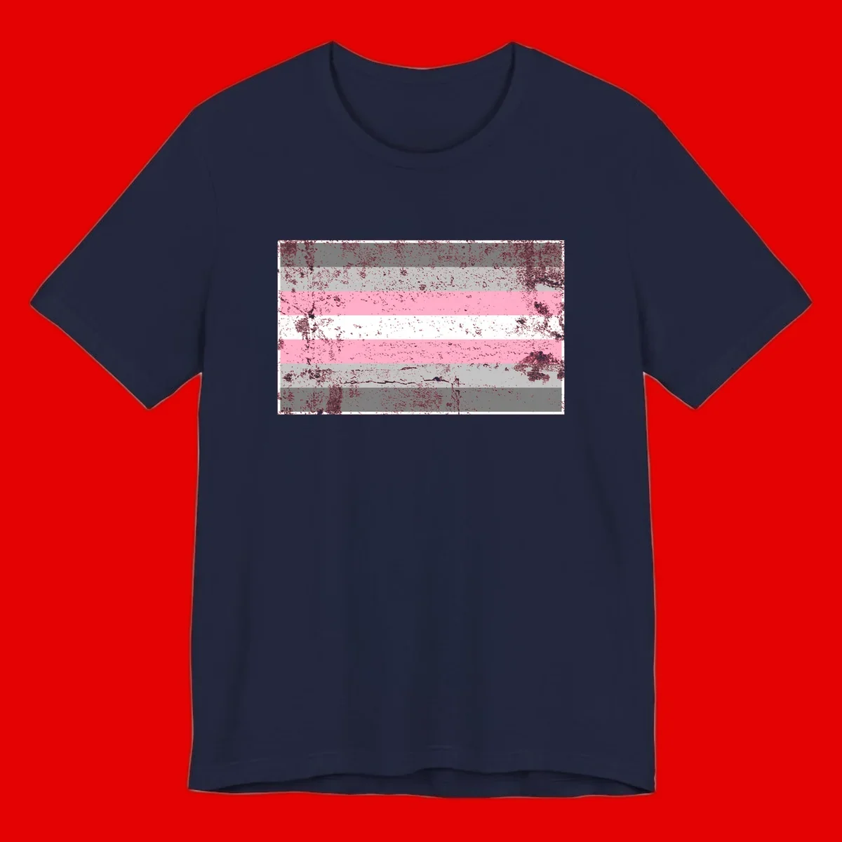 Distressed pride flag stripes design featuring pink, white, and gray horizontal bands with grunge texture overlay