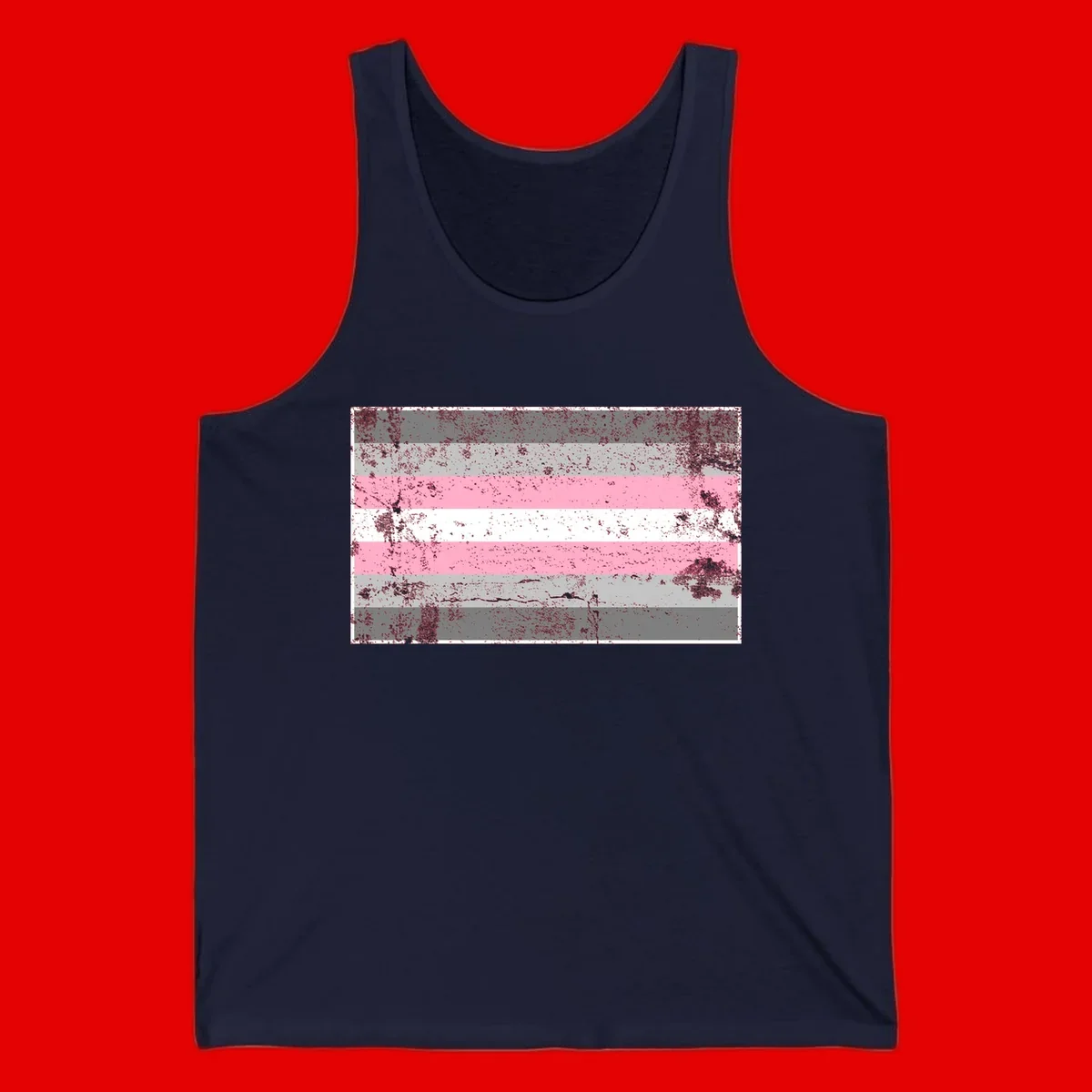 Distressed pride flag stripes design featuring pink, white, and gray horizontal bands with grunge texture overlay