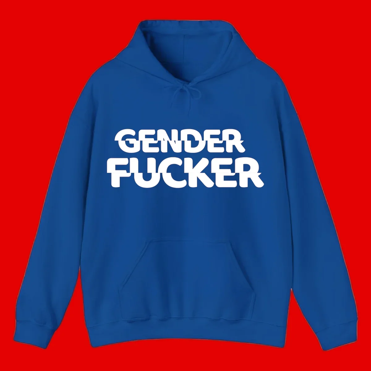 Bold white sans-serif text reading 'GENDER FUCKER' on gray background, gender-fucker-statement design
