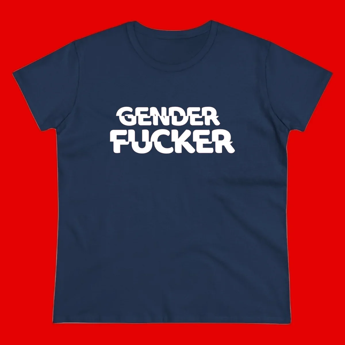 Bold white sans-serif text reading 'GENDER FUCKER' on gray background, gender-fucker-statement design