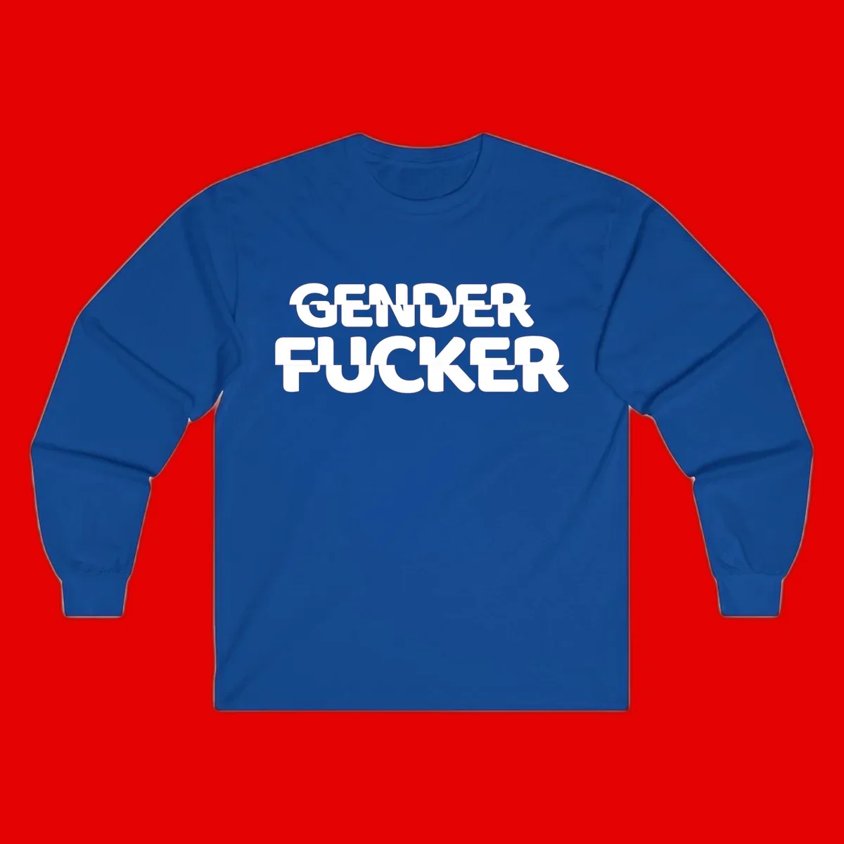 Bold white sans-serif text reading 'GENDER FUCKER' on gray background, gender-fucker-statement design