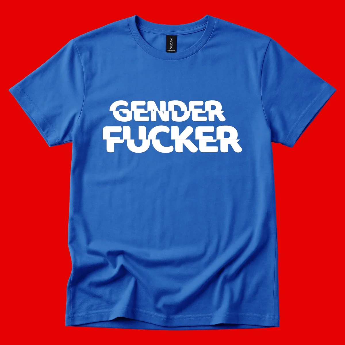 Bold white sans-serif text reading 'GENDER FUCKER' on gray background, gender-fucker-statement design