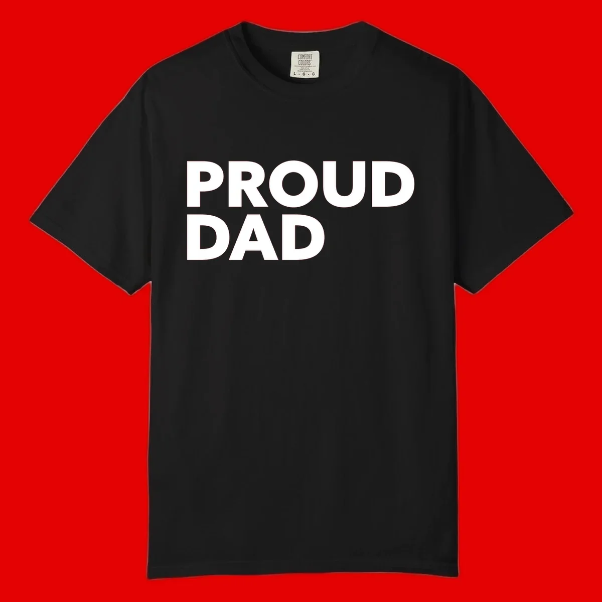 Bold white 'PROUD DAD' text on gray background - proud dad typography design