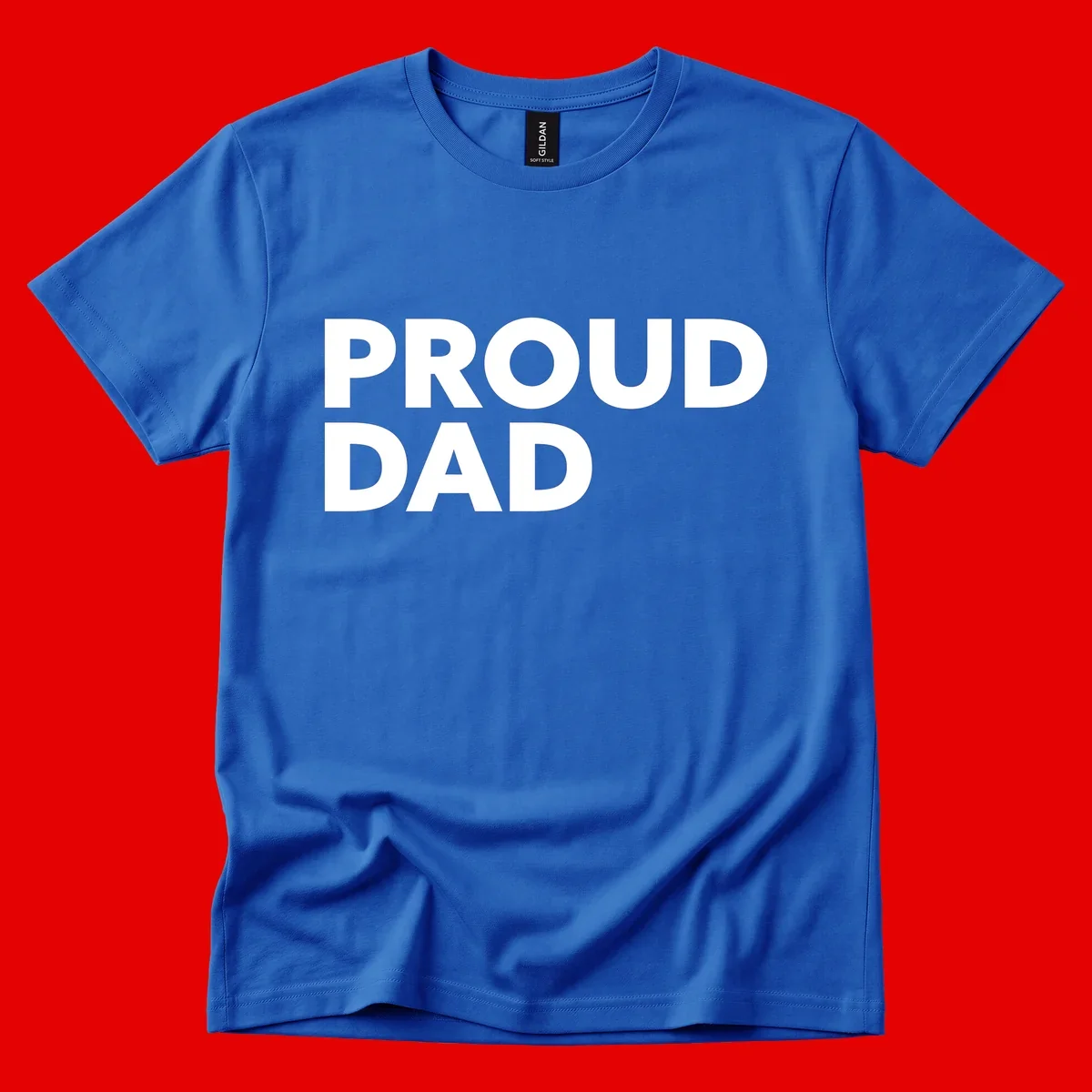 Bold white 'PROUD DAD' text on gray background - proud dad typography design