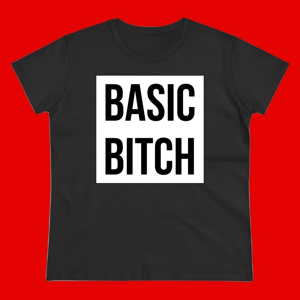 Black and white basic bitch attitude graphic with bold sans-serif text in rectangular border frame