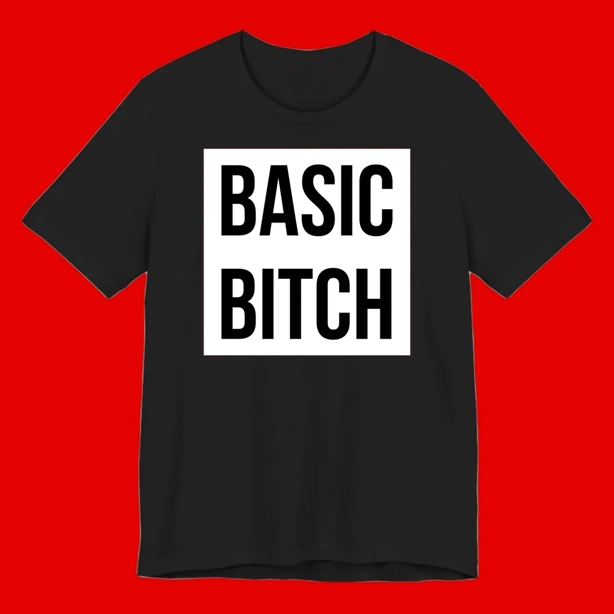 Black and white basic bitch attitude graphic with bold sans-serif text in rectangular border frame
