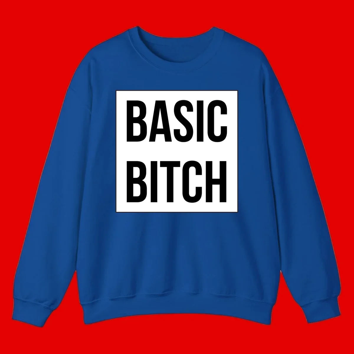Black and white basic bitch attitude graphic with bold sans-serif text in rectangular border frame