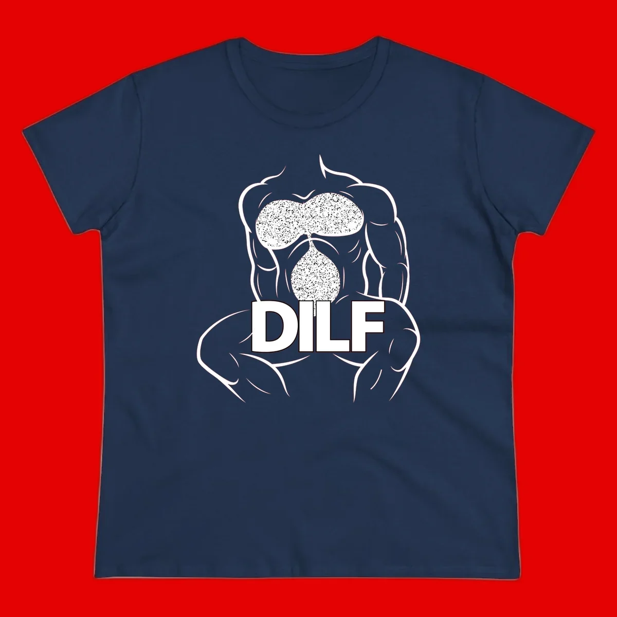 DILF anatomy humor design featuring muscular torso outline with speckled organ illustration and text