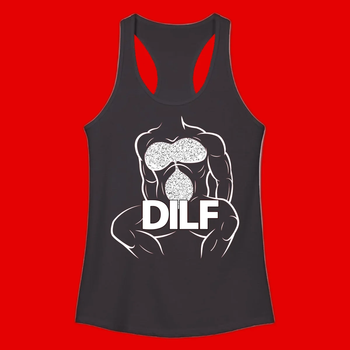 DILF anatomy humor design featuring muscular torso outline with speckled organ illustration and text