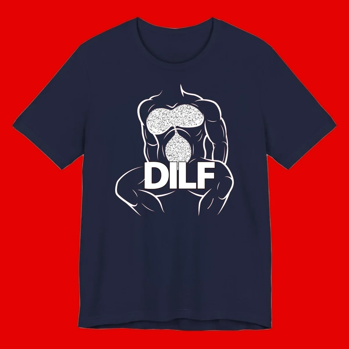 DILF anatomy humor design featuring muscular torso outline with speckled organ illustration and text