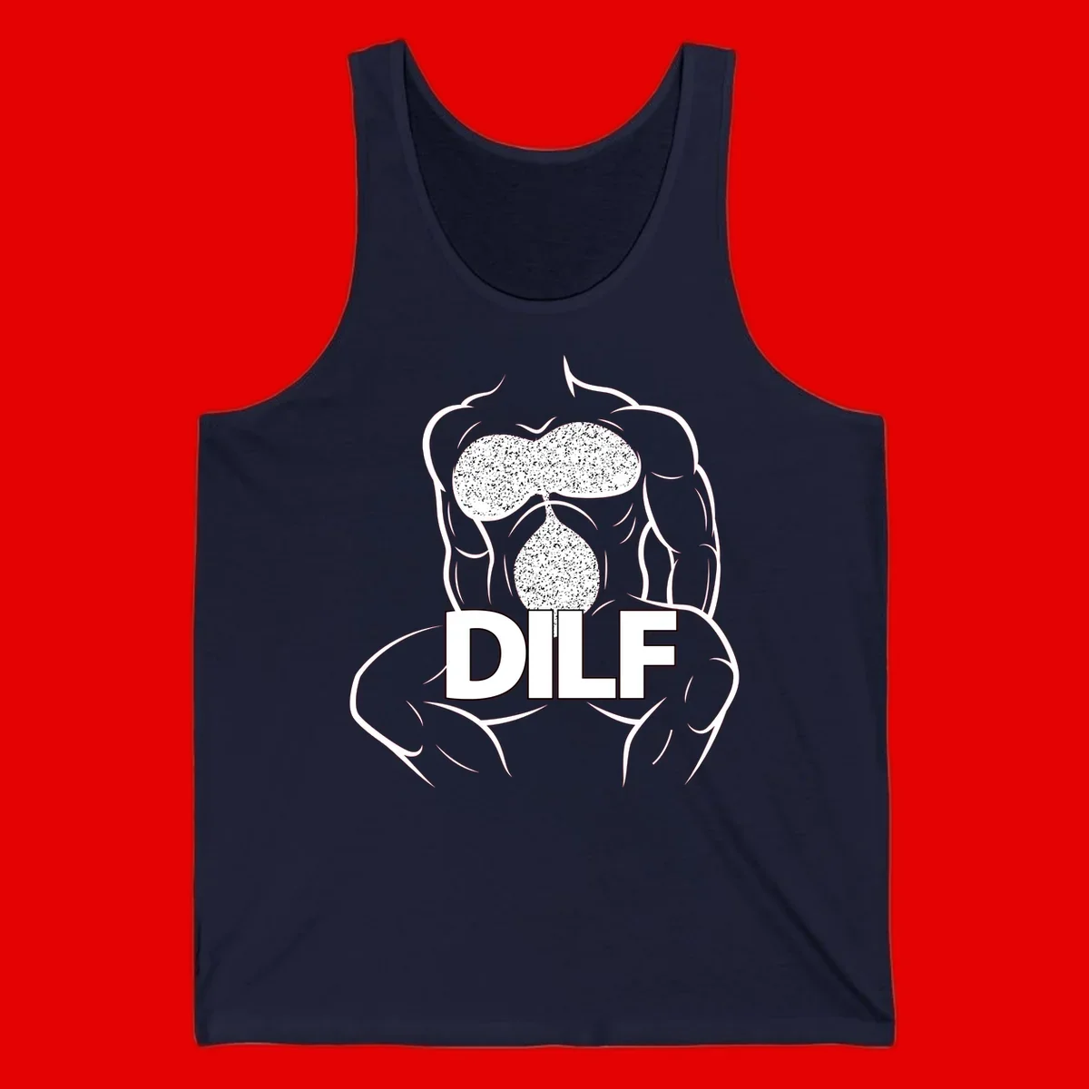 DILF anatomy humor design featuring muscular torso outline with speckled organ illustration and text