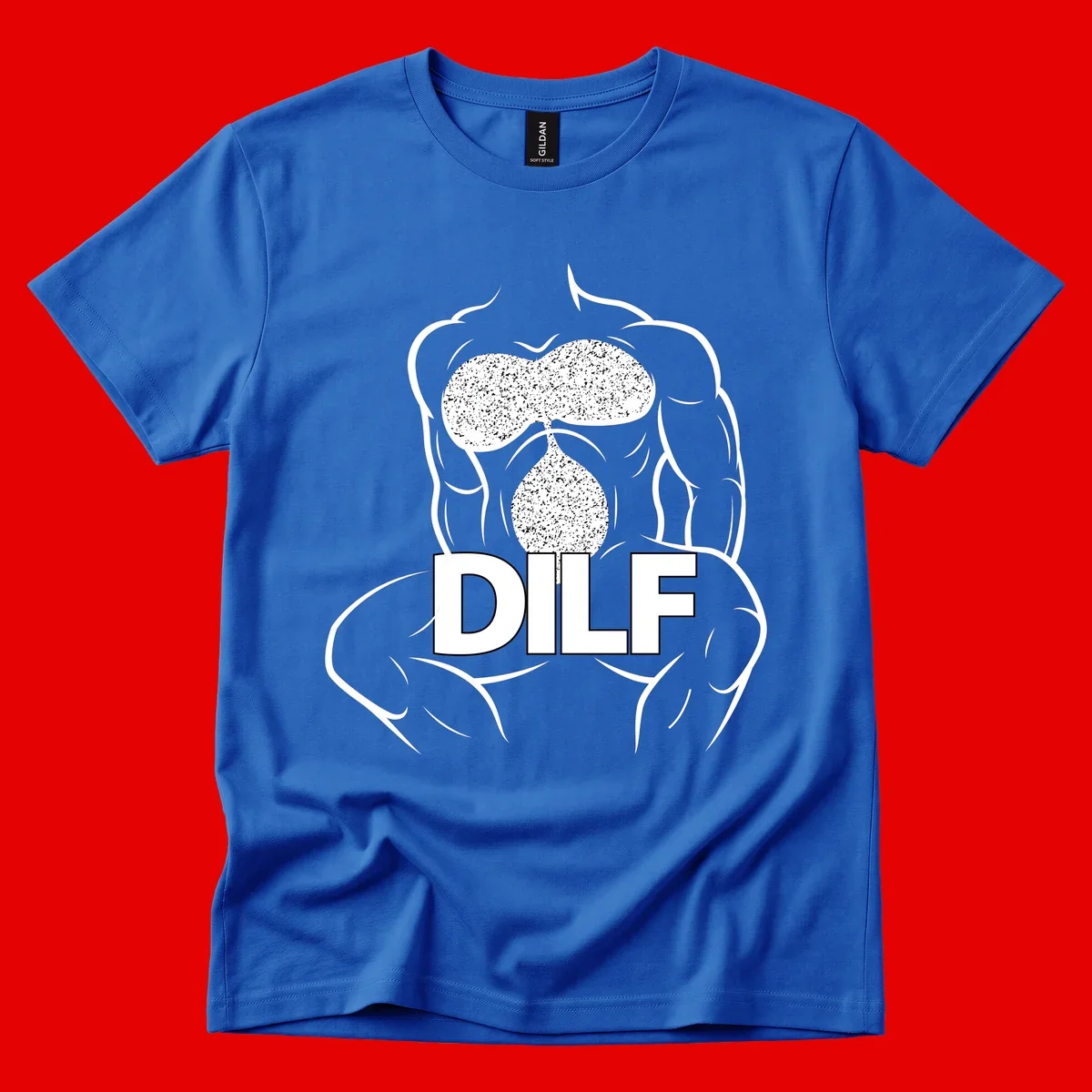 DILF anatomy humor design featuring muscular torso outline with speckled organ illustration and text