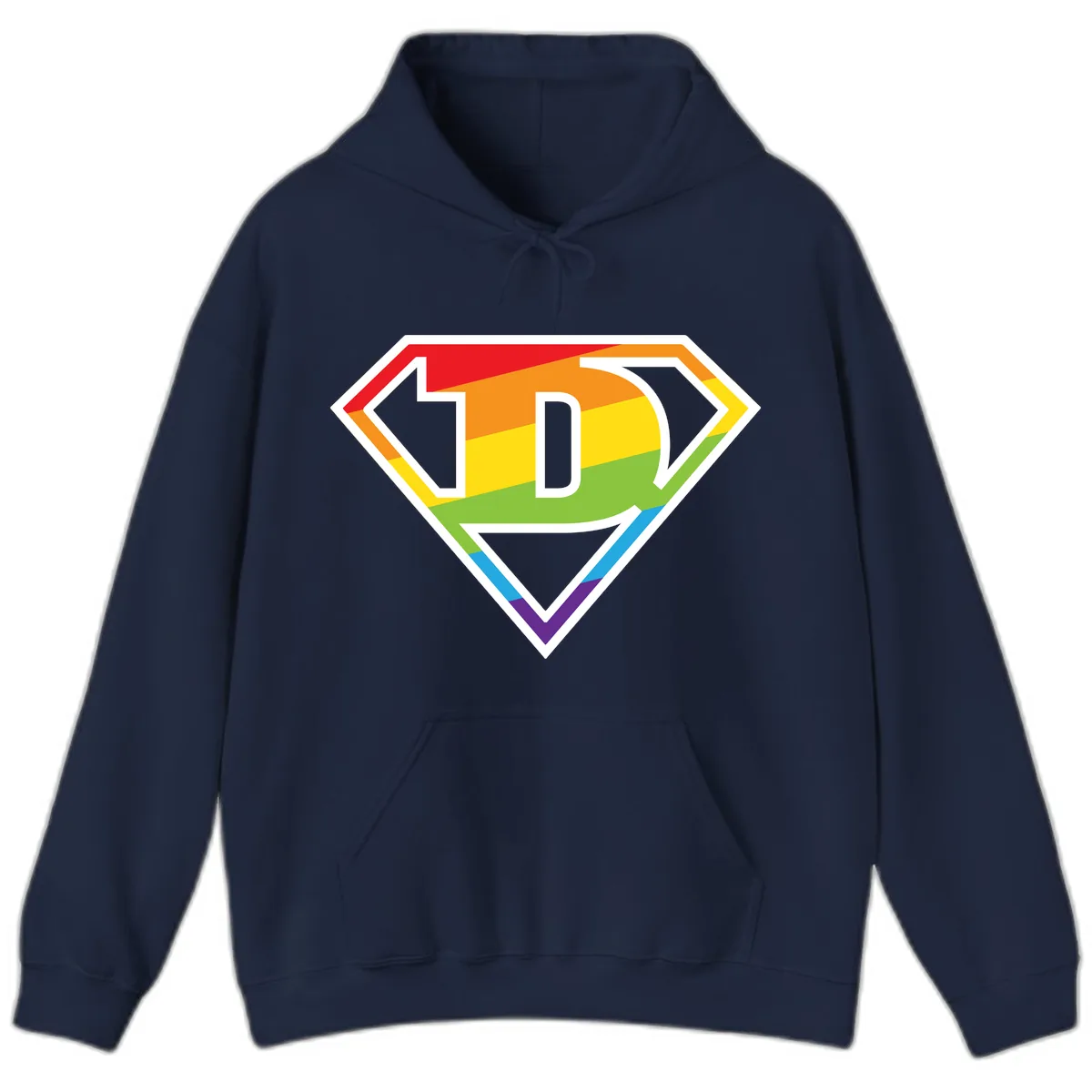 Rainbow Pride Power Shield Hoodie in Navy