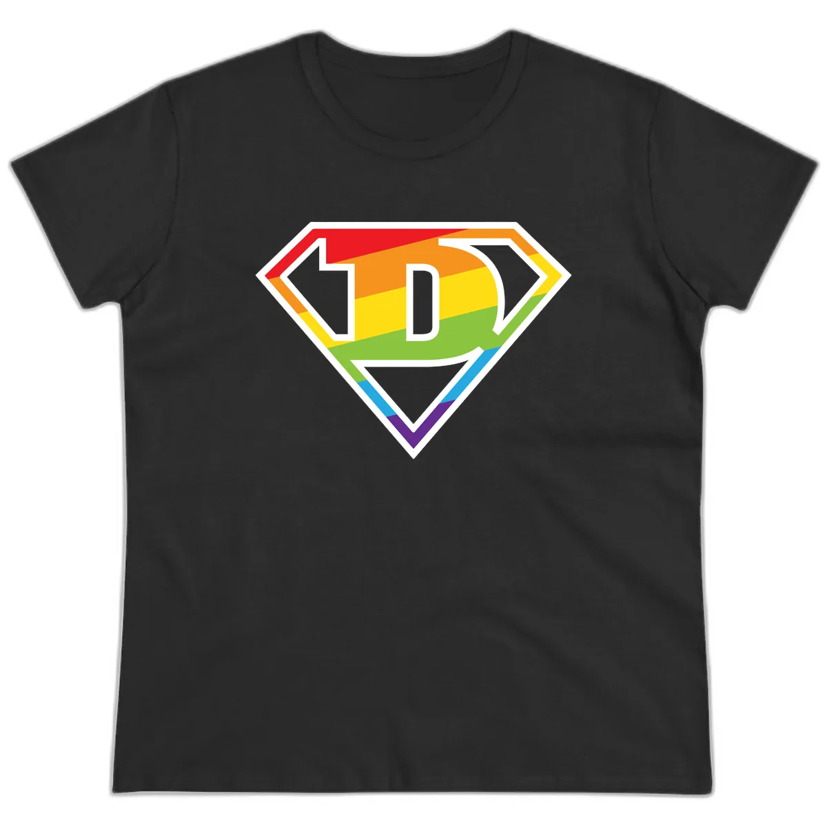 Rainbow Pride Power Shield Ladies Tee in Black