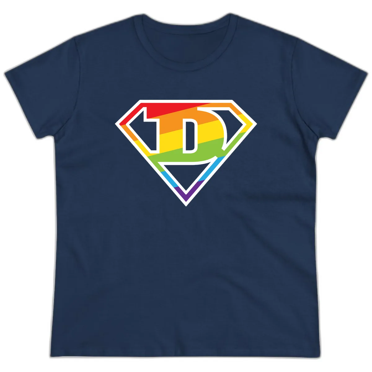 Rainbow Pride Power Shield Ladies Tee in Navy