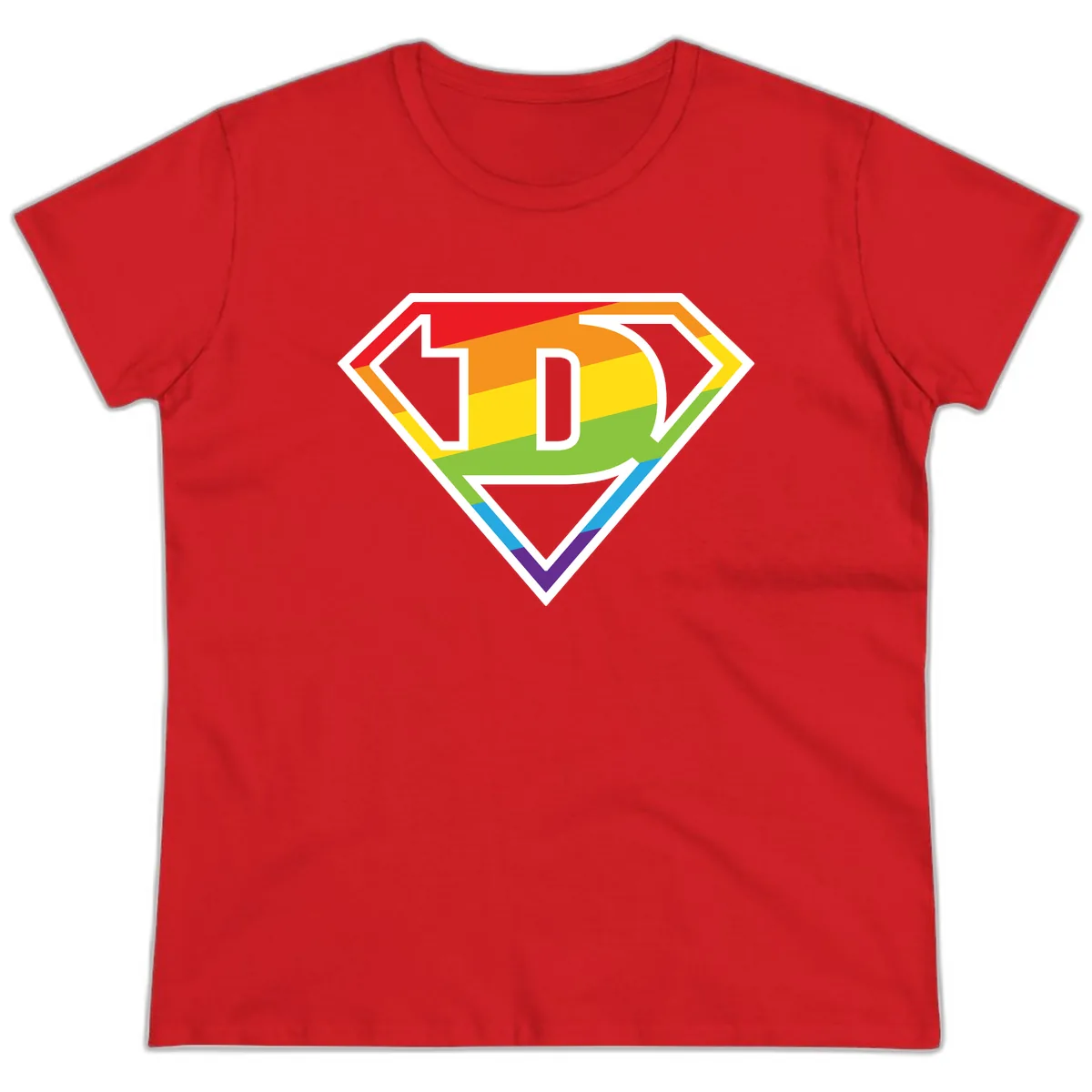 Rainbow Pride Power Shield Ladies Tee in Red